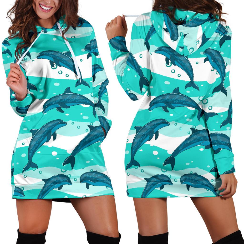 Dolphin Design Print Pattern Women Hoodie Dress