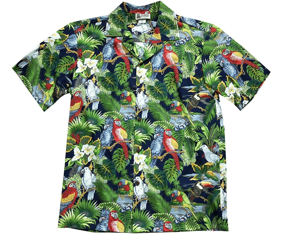 Parrot Domain Navy Hawaii Summer Shirt Ha102201