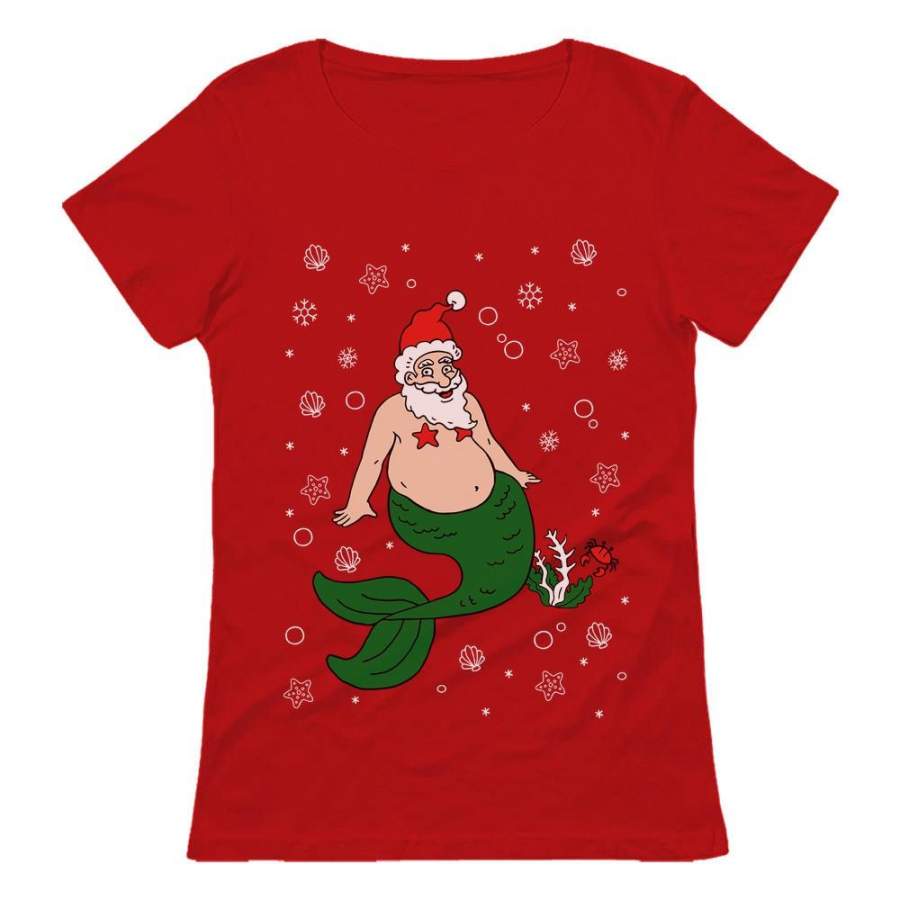 Santa Mermaid Aqua Ugly Christmas Holiday Women T-Shirt