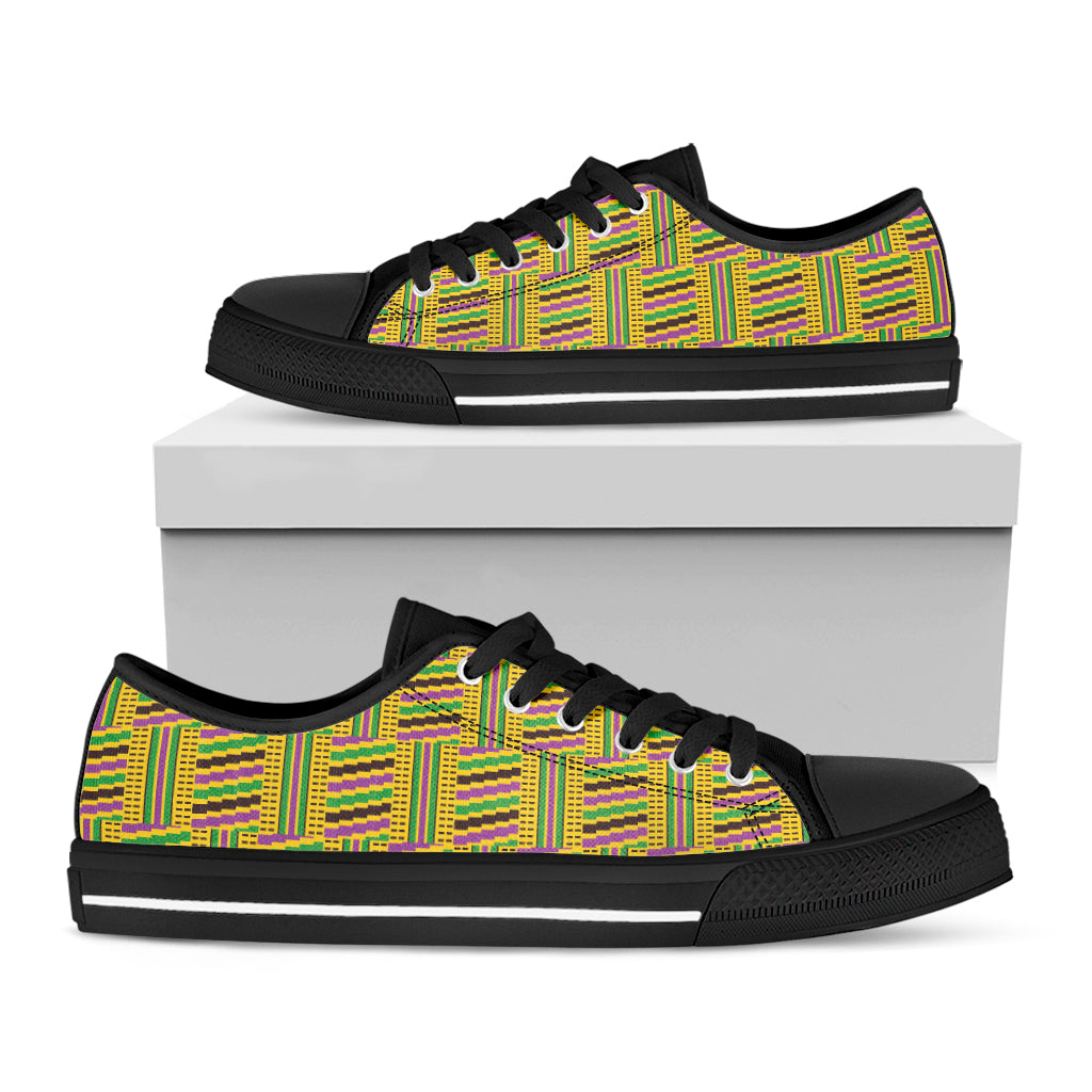 Ghana Kente Pattern Print Black Low Top Shoes