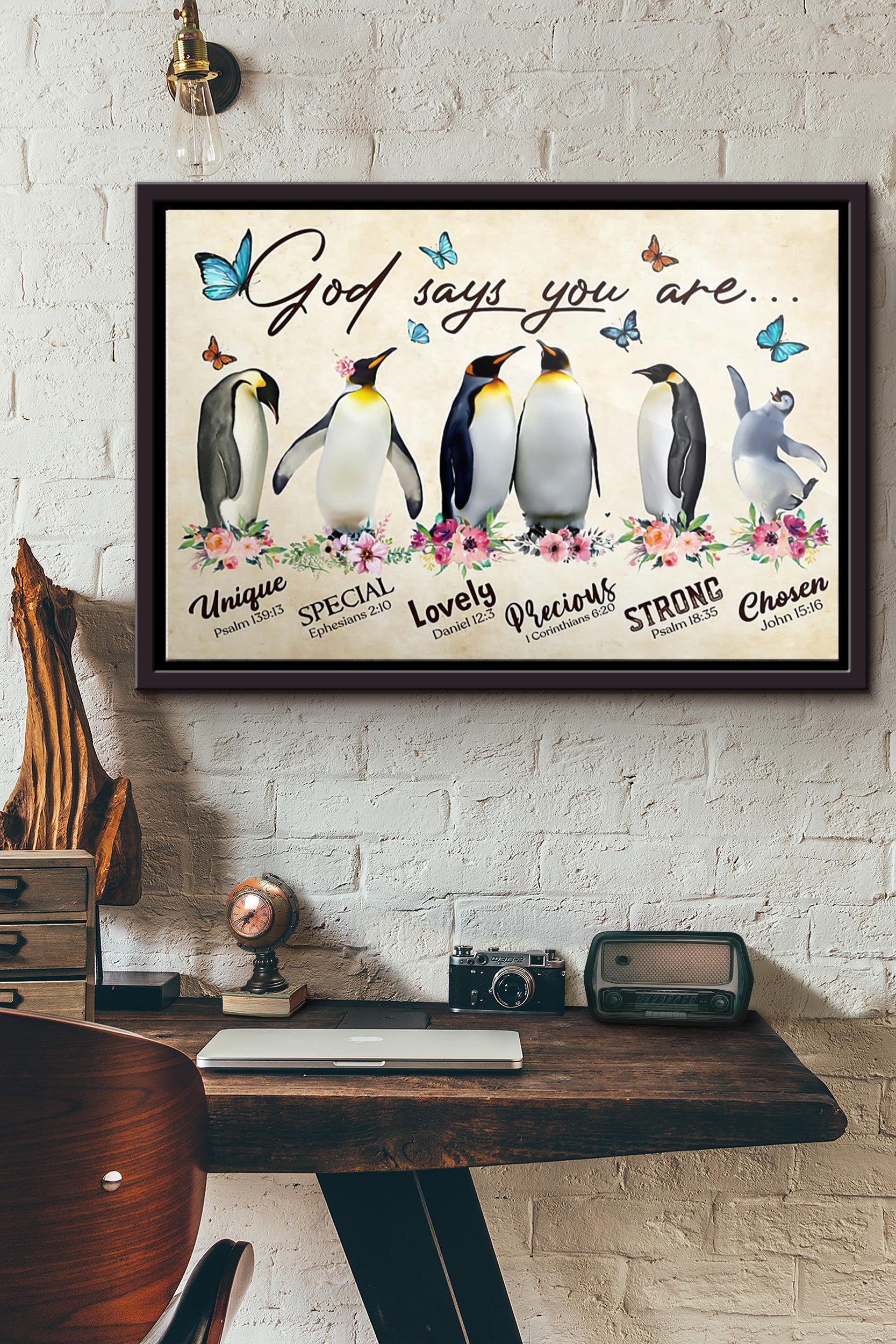 Penguin God Says You Are Poster N Framed Matte Canvas