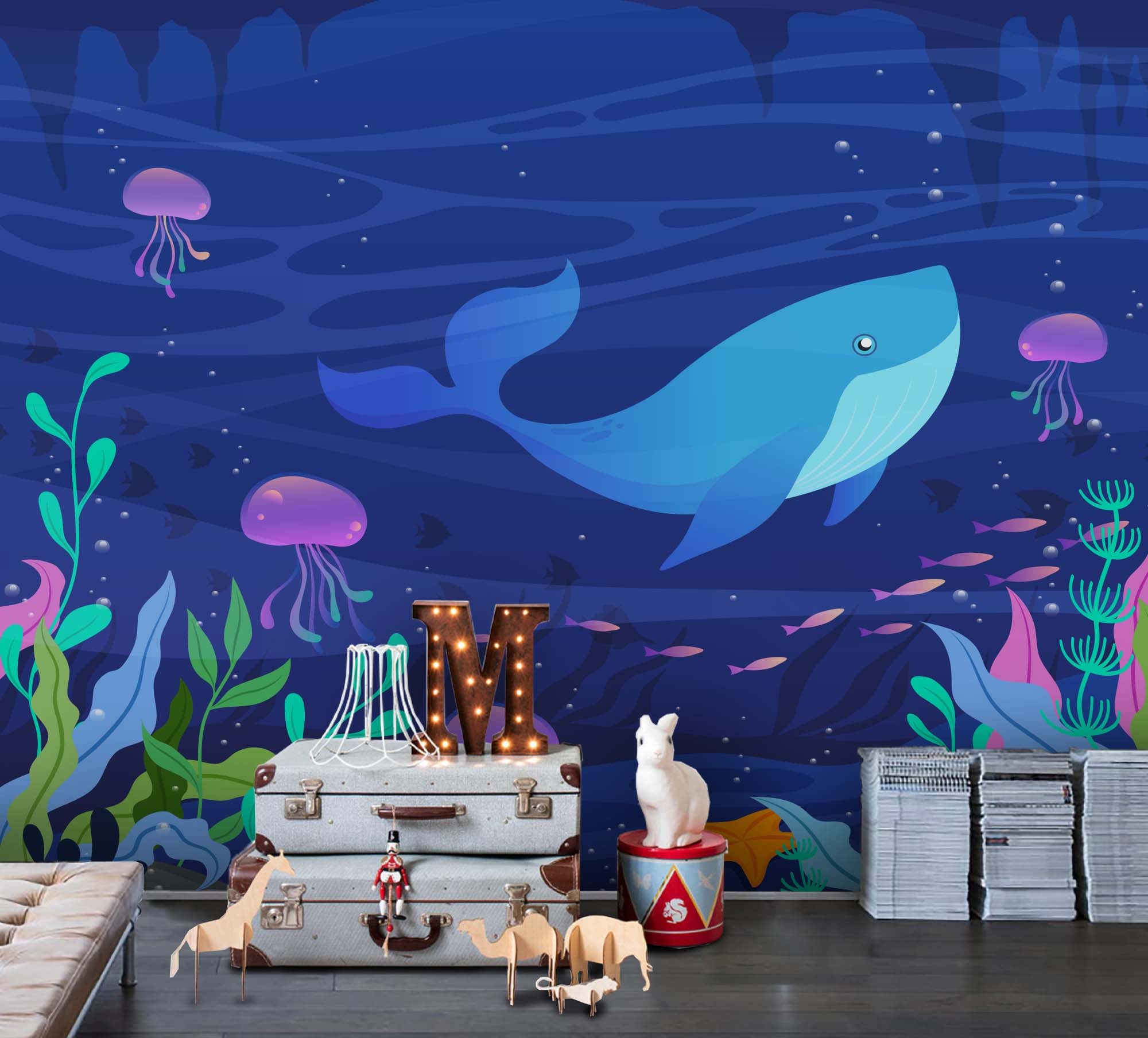 3D Ocean Whale Seaweed Wall Mural Wallpaper  Sww 31