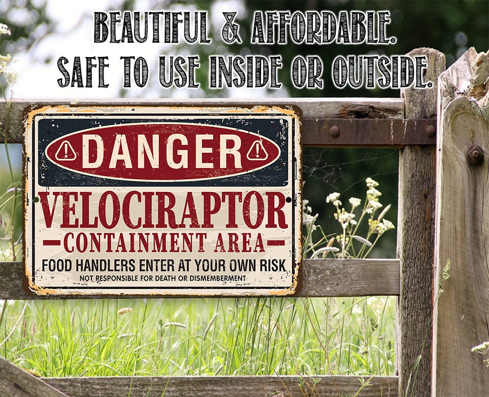 Danger Velociraptor – 8″ x 12″ or 12″ x 18″ Aluminum Tin Awesome Metal Poster