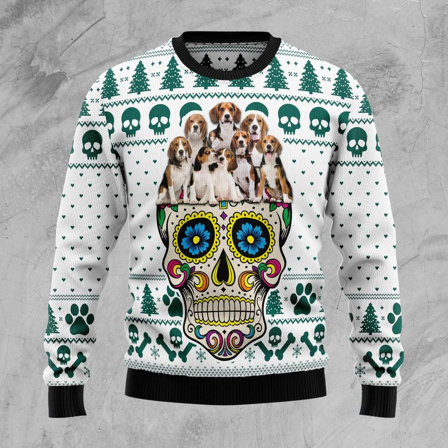 Sugar Skull Beagles Dog Christmas Ugly Sweater | Unisex | Full Size | Adult | Colorful | US1789