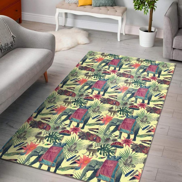 Tropical Elephant Print Area Rug