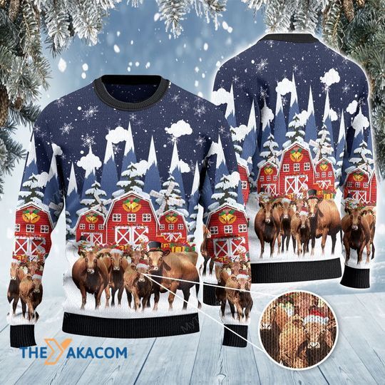 Merry Xmas Red Angus Cattle Lovers Snow Farm Awesome Gift For Christmas Ugly Christmas Sweater