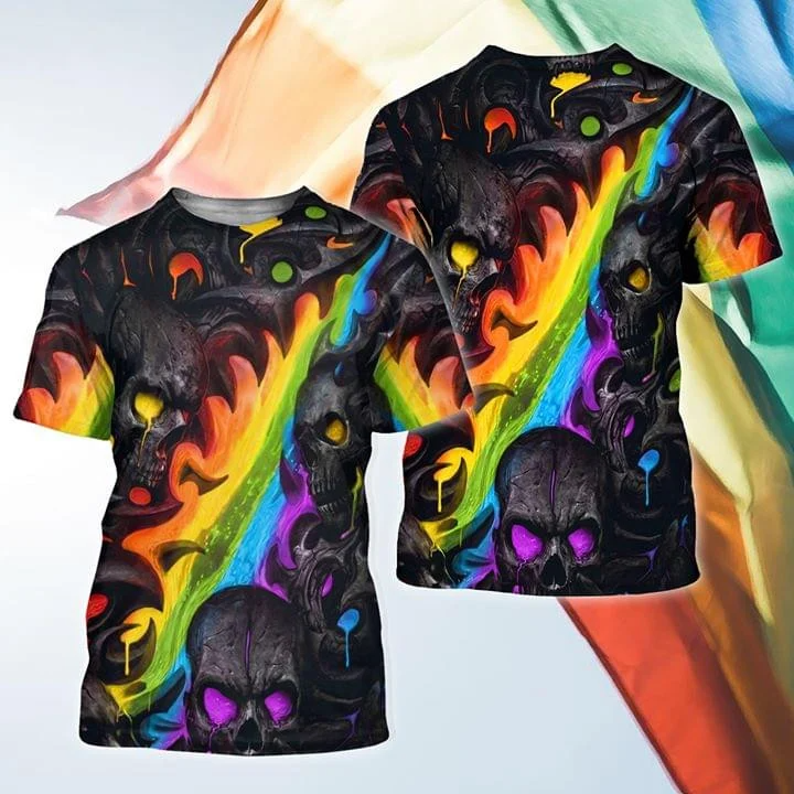 Pride Skull Rainbow Style Shirt For Lgbt, Gay Pride Skull Tshirt