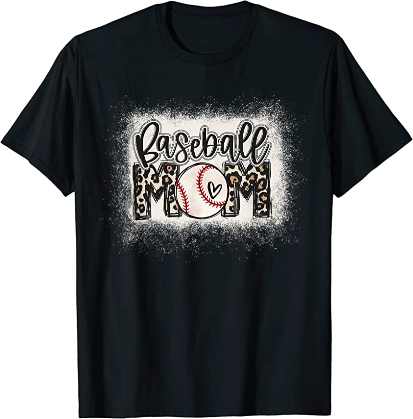 Women Baseball Mom Leopard Bleached Shirt Baseball Mama T-Shirt