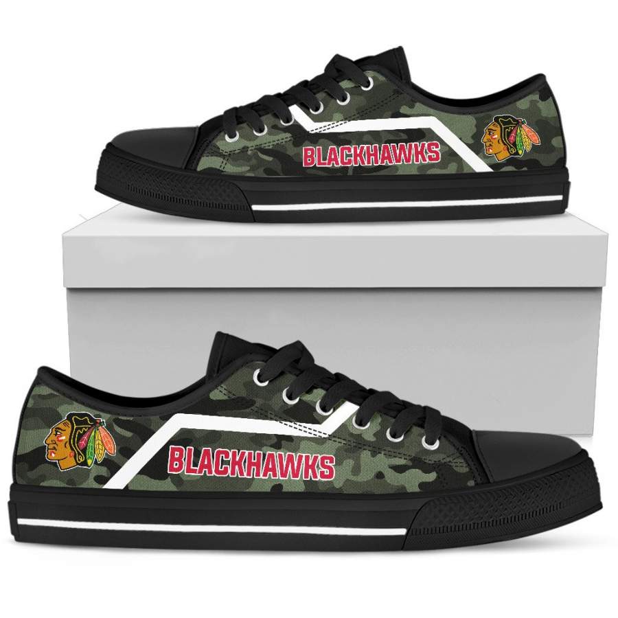 Simple Camo Chicago Blackhawks Low Top Shoes