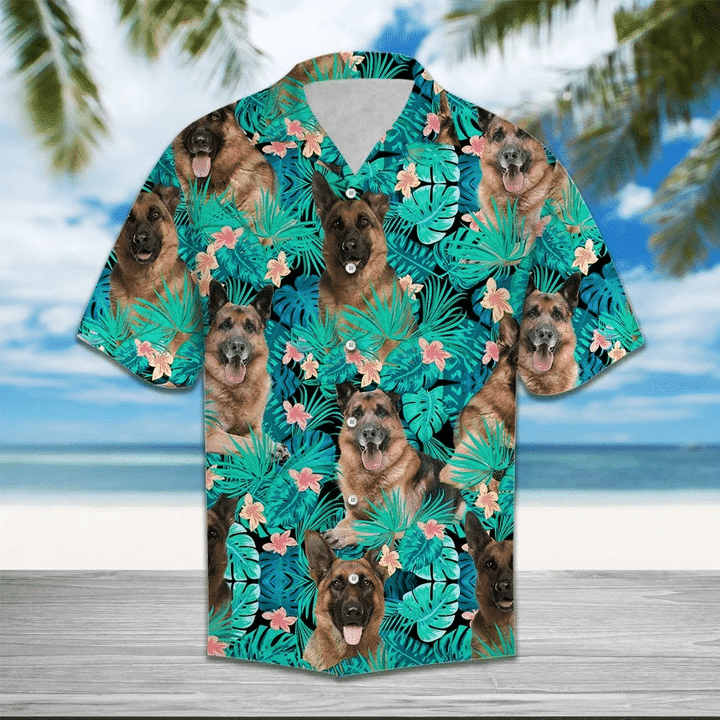 German Shepherd Behind Tropical Leave And Flower Hawaii Shirt Ha37721