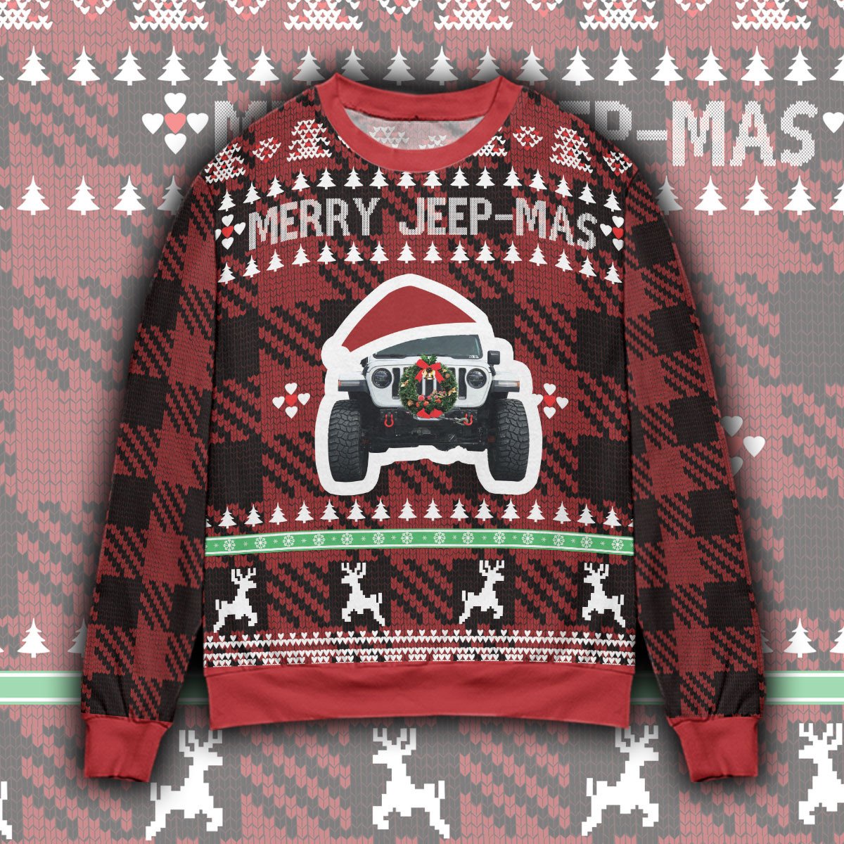 Merry Jeep-Mas Red Tartan Sweater Lt11