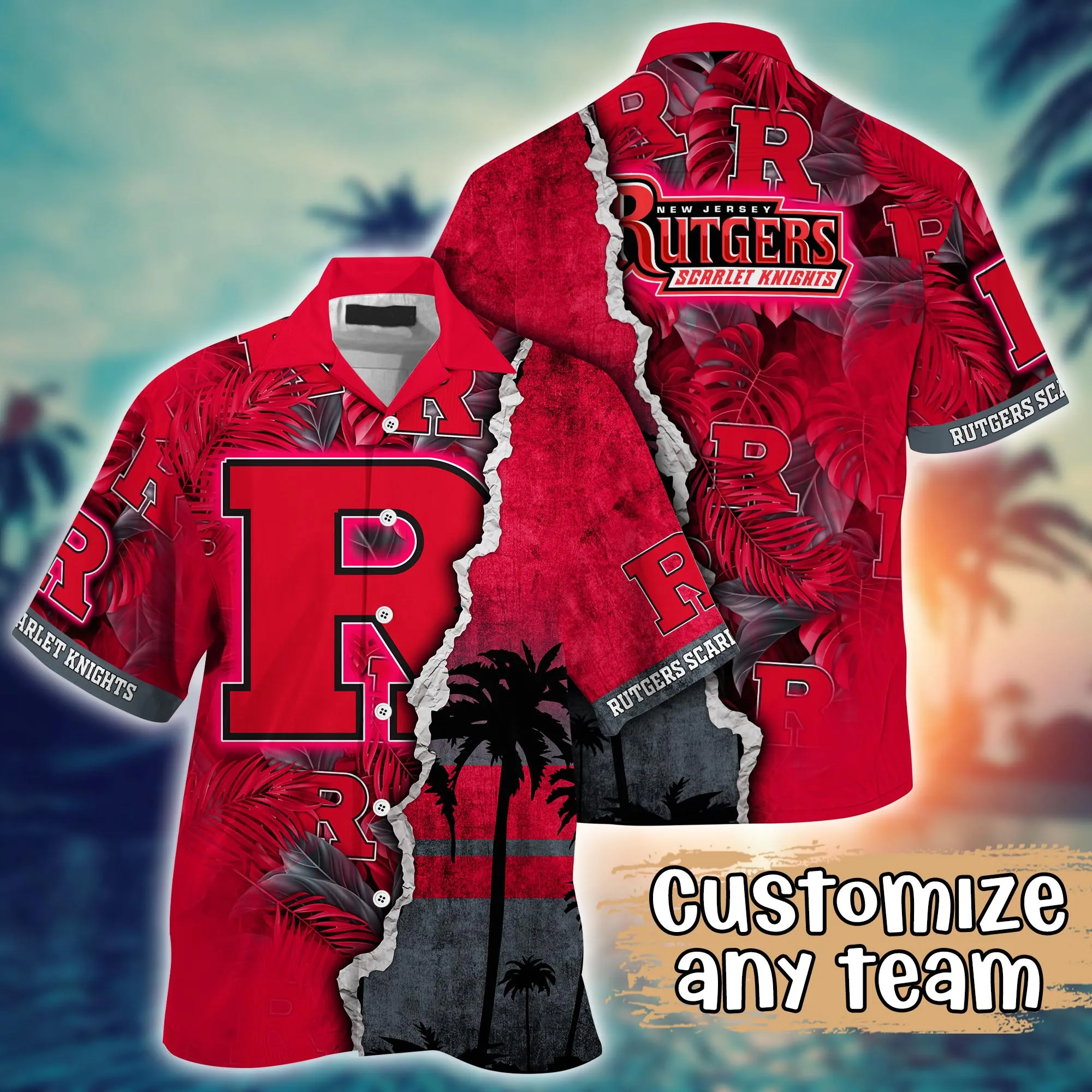 Rutgers Scarlet Knights NCAA Hawaiian Shirt Custom Parasols Aloha Shirt