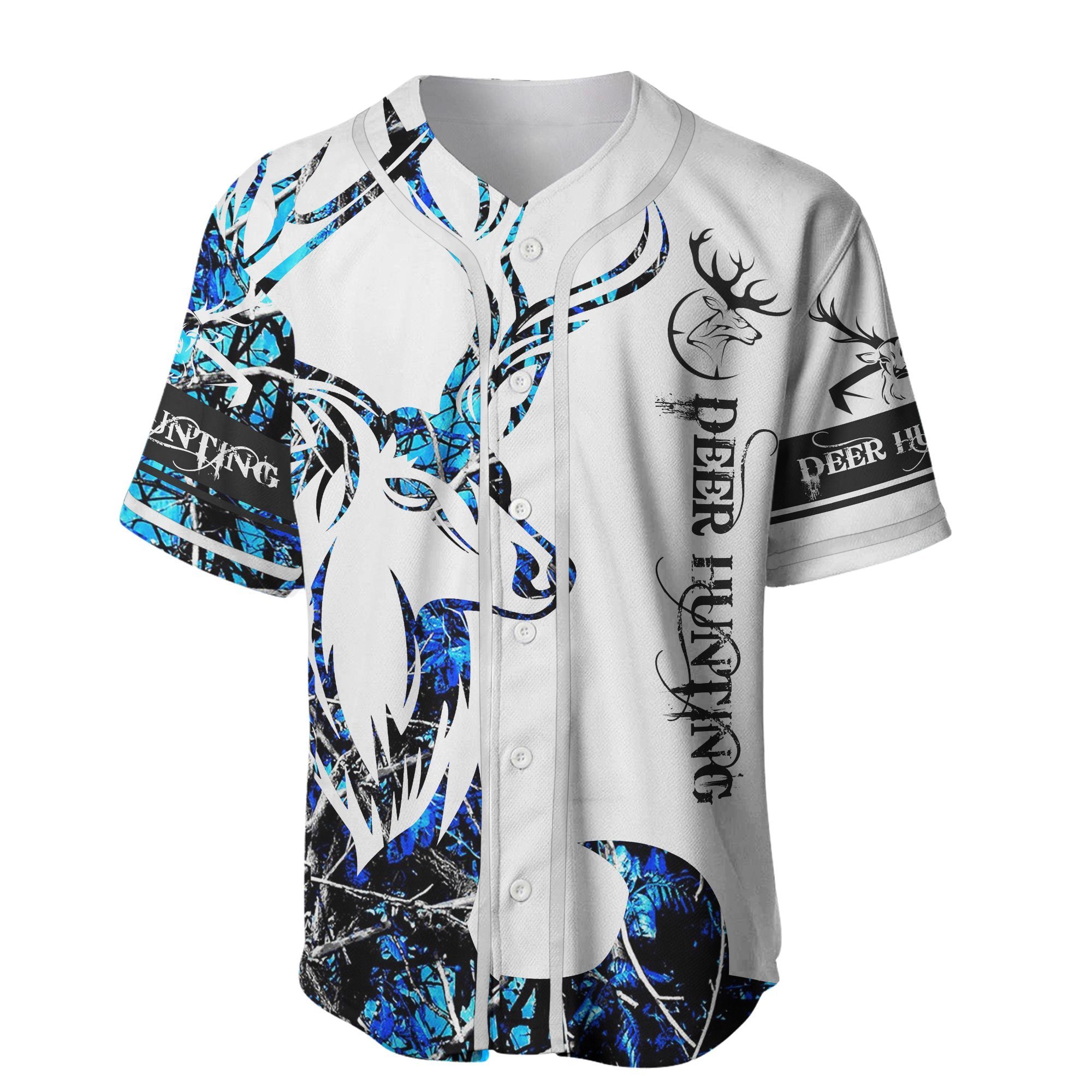 Blue Neon Deer Hunting Baseball Jersey Shirt