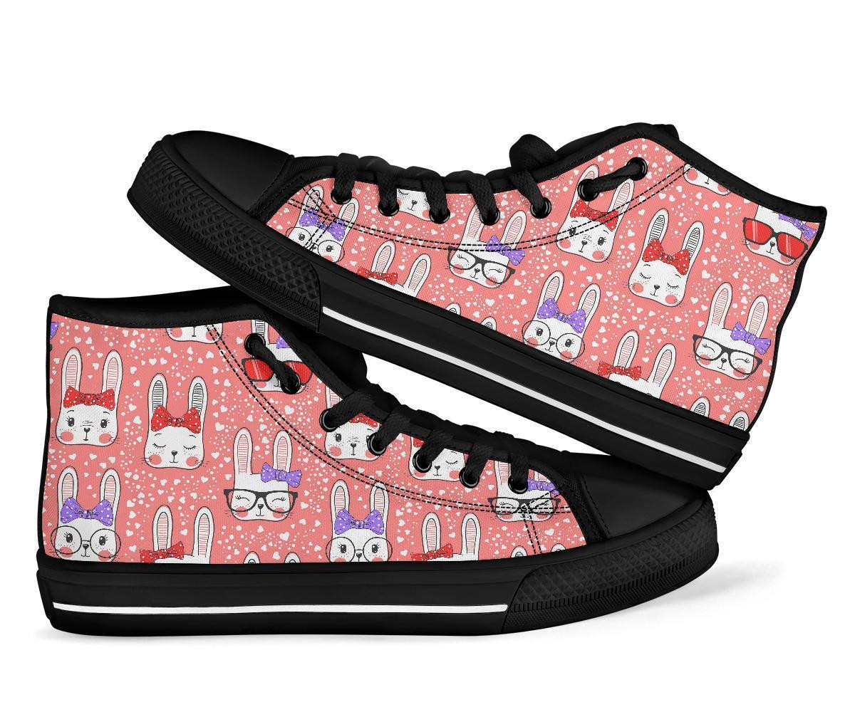 Cute Bunny Rabbit Pattern Print High Top Shoes