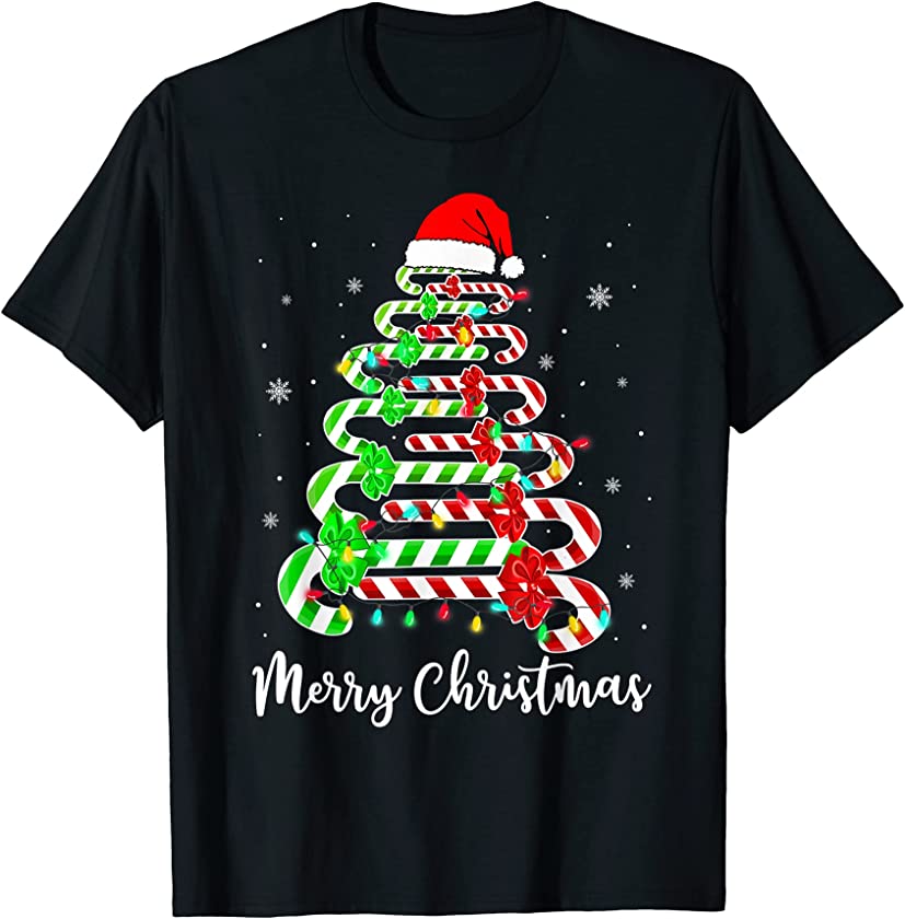 Candy Cane Santa Hat Funny Xmas Tree Merry Christmas Y’all T-Shirt