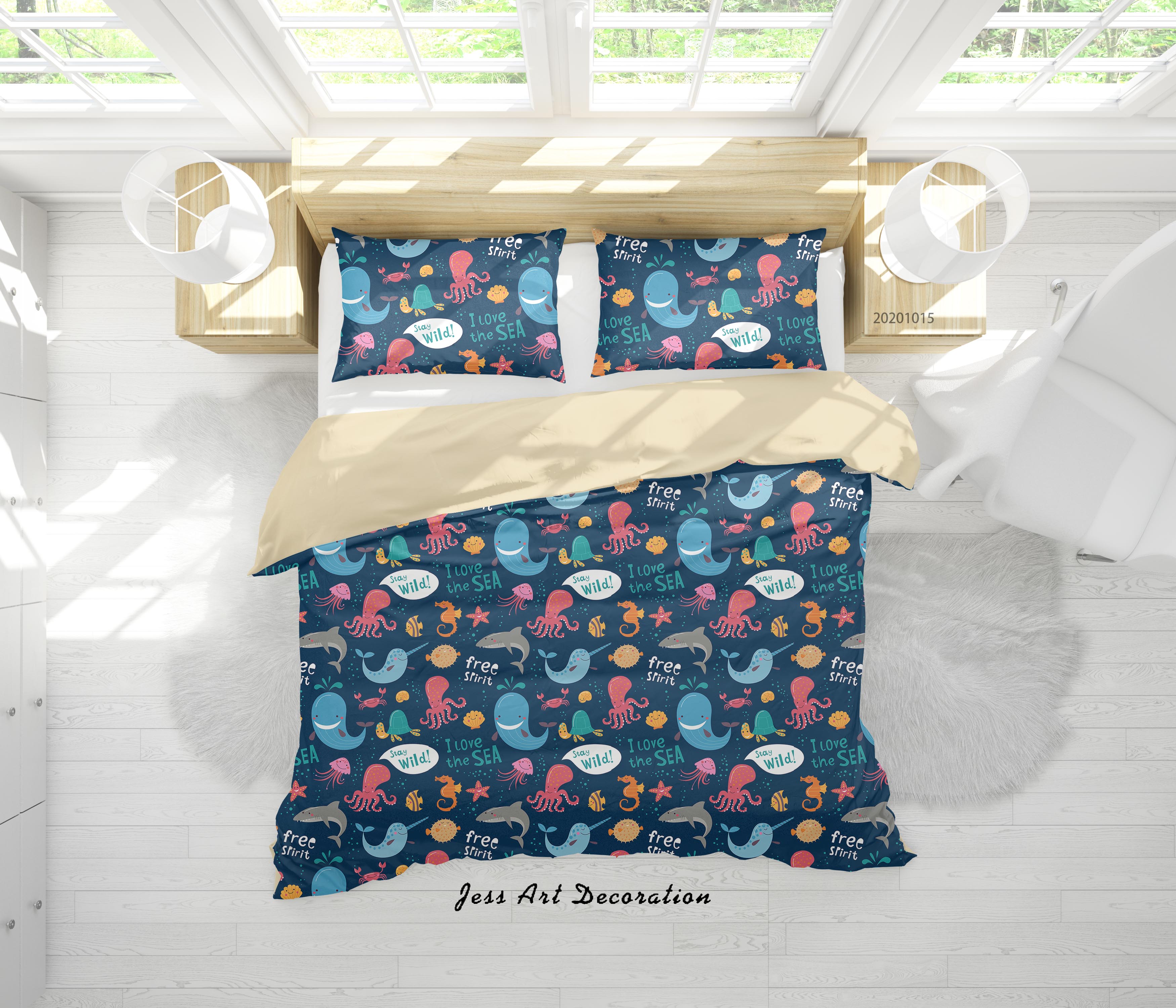 3D Cartoon Animal Fish Undersea Pattern Quilt Cover Set Bedding Set Duvet Cover Pillowcases Wj 9660