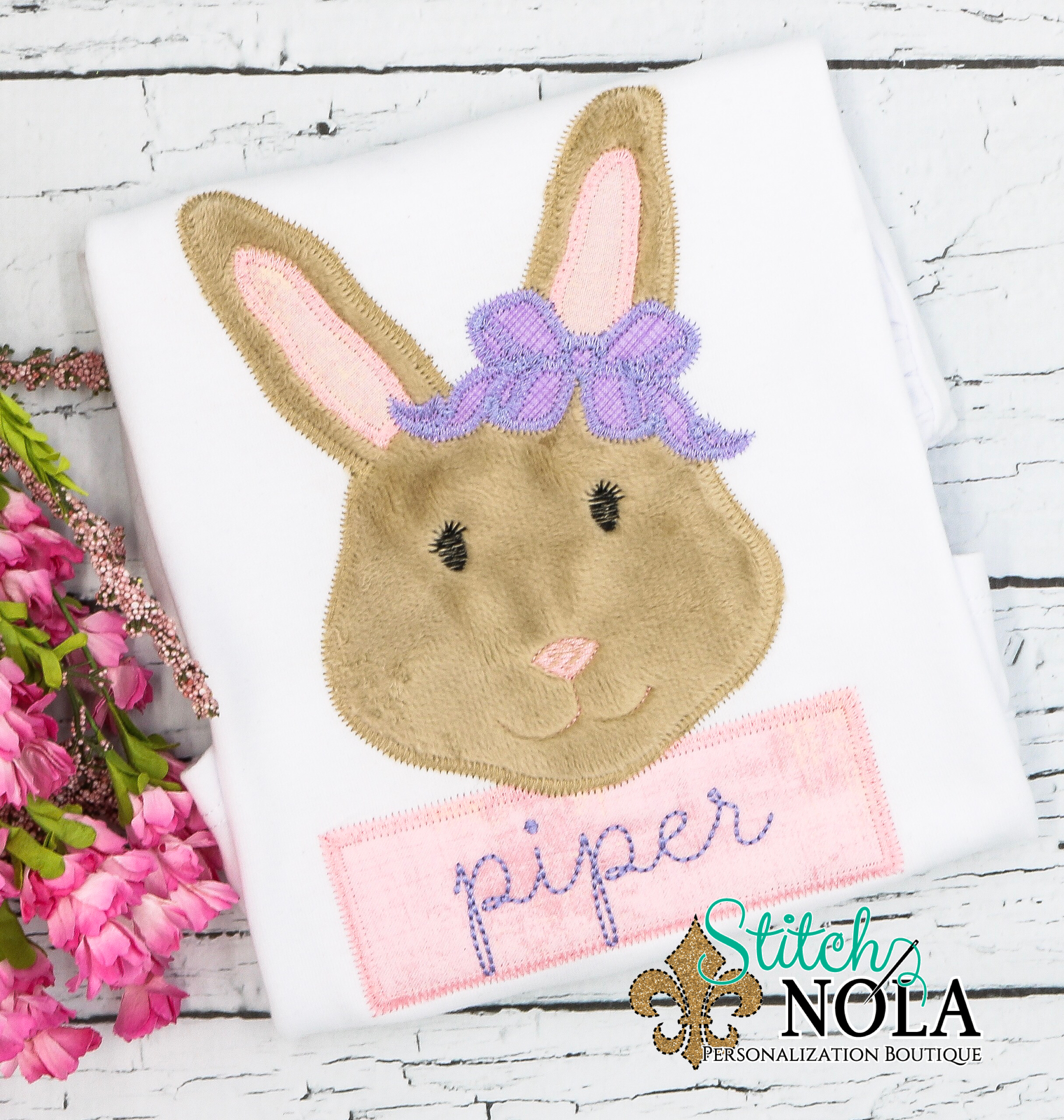 Personalized Easter Bunny Head With Bow & Bow Tie Appliqué Shirt