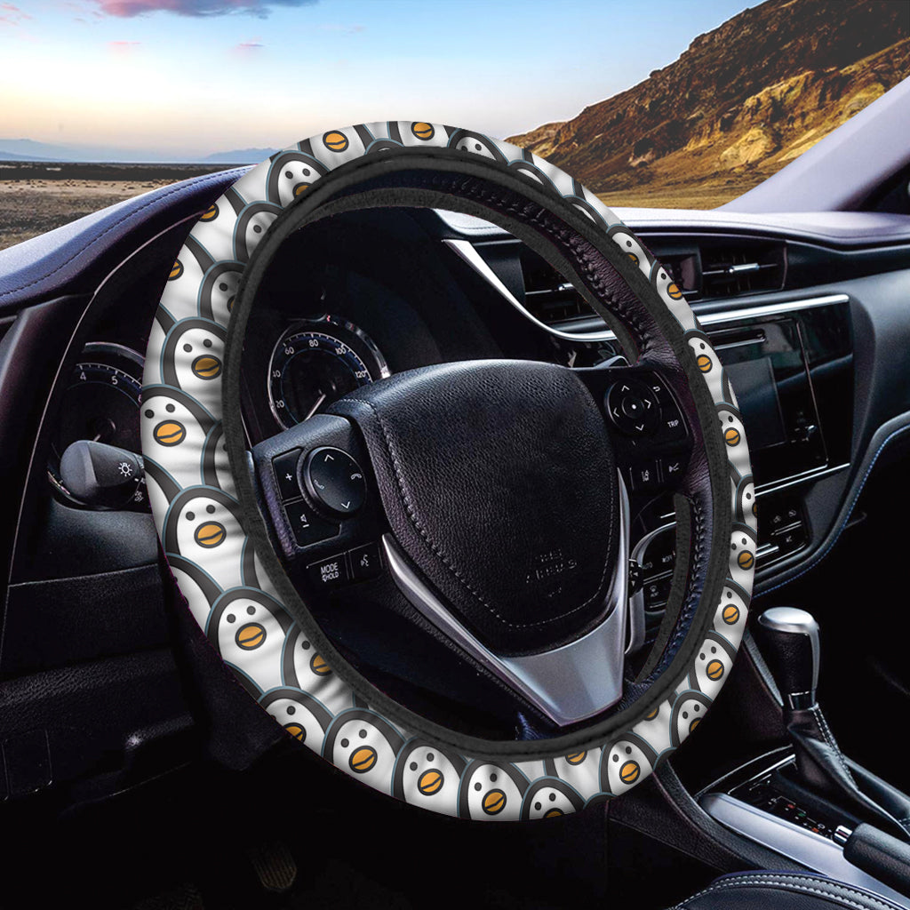 Cute Penguin Face Pattern Print Car Steering Wheel Cover