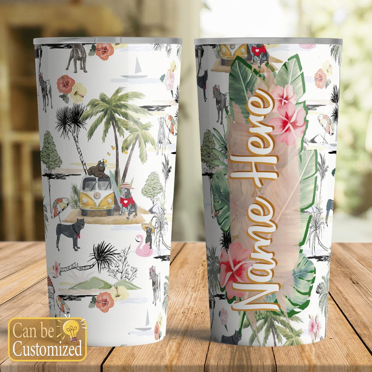 Cane Corso Custom Name Tumbler Hawaiian Beach Retro Ha15066