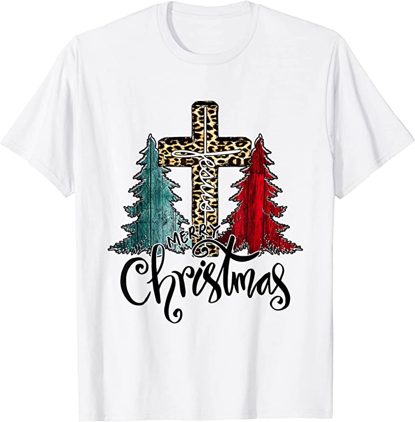 Western Merry Christmas Leopard Cross T-Shirt