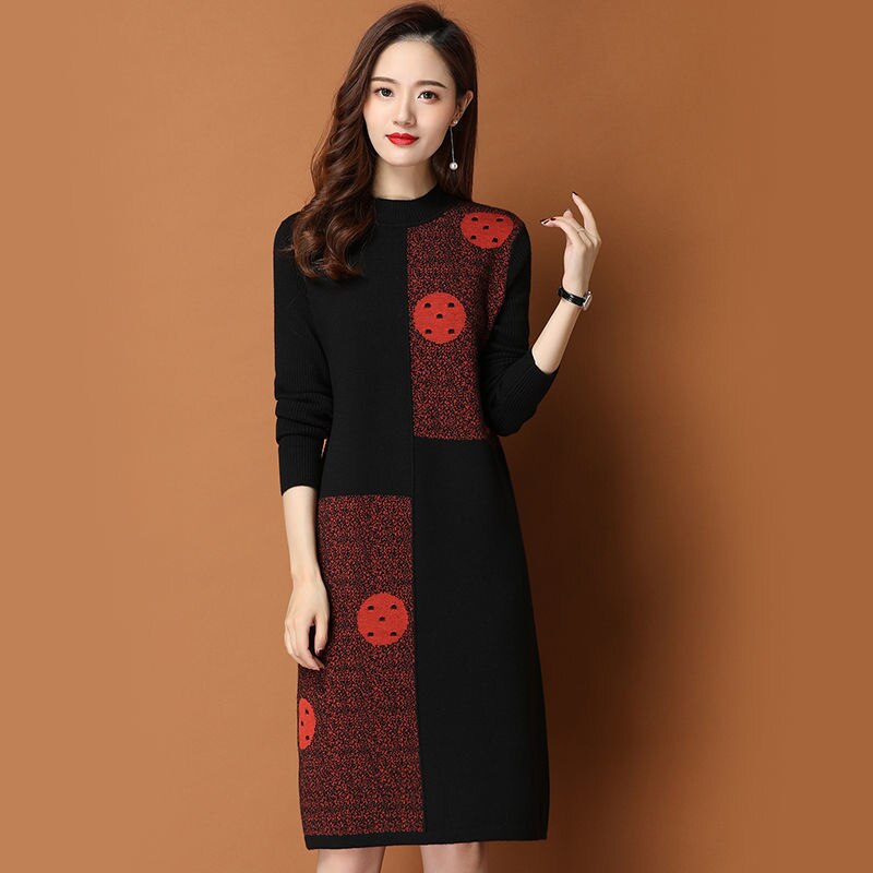 Sweater Dresses Women’s Knitted Dress For Spring Autumn 2021 New Half Turtleneck Pullover Loose Thicken Warm Bottom Clothing alx