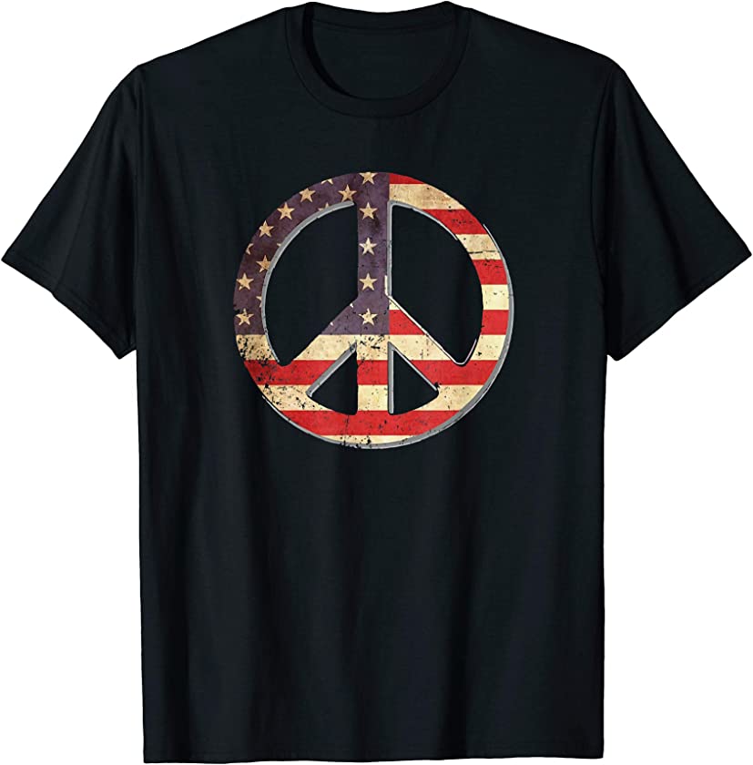 4th of July Peace Sign American Flag Hand US Vintage T-Shirt