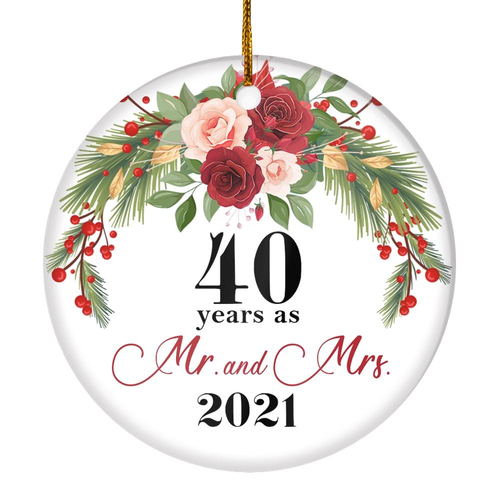 40TH WEDDING ANNIVERSARY 40 YEARS AS MR & MRS 2021 CHRISTMAS ORNAMENTS GIFTS FOR COUPLES HUSBAND WIFE HOLIDAY DECORATION CHRISTMAS TREE ORNAMENT