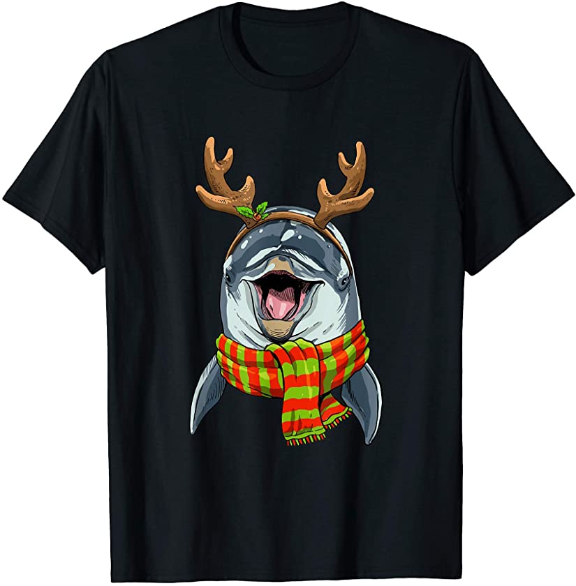 Dolphin Christmas Reindeer Antlers Xmas Gifts T-Shirt