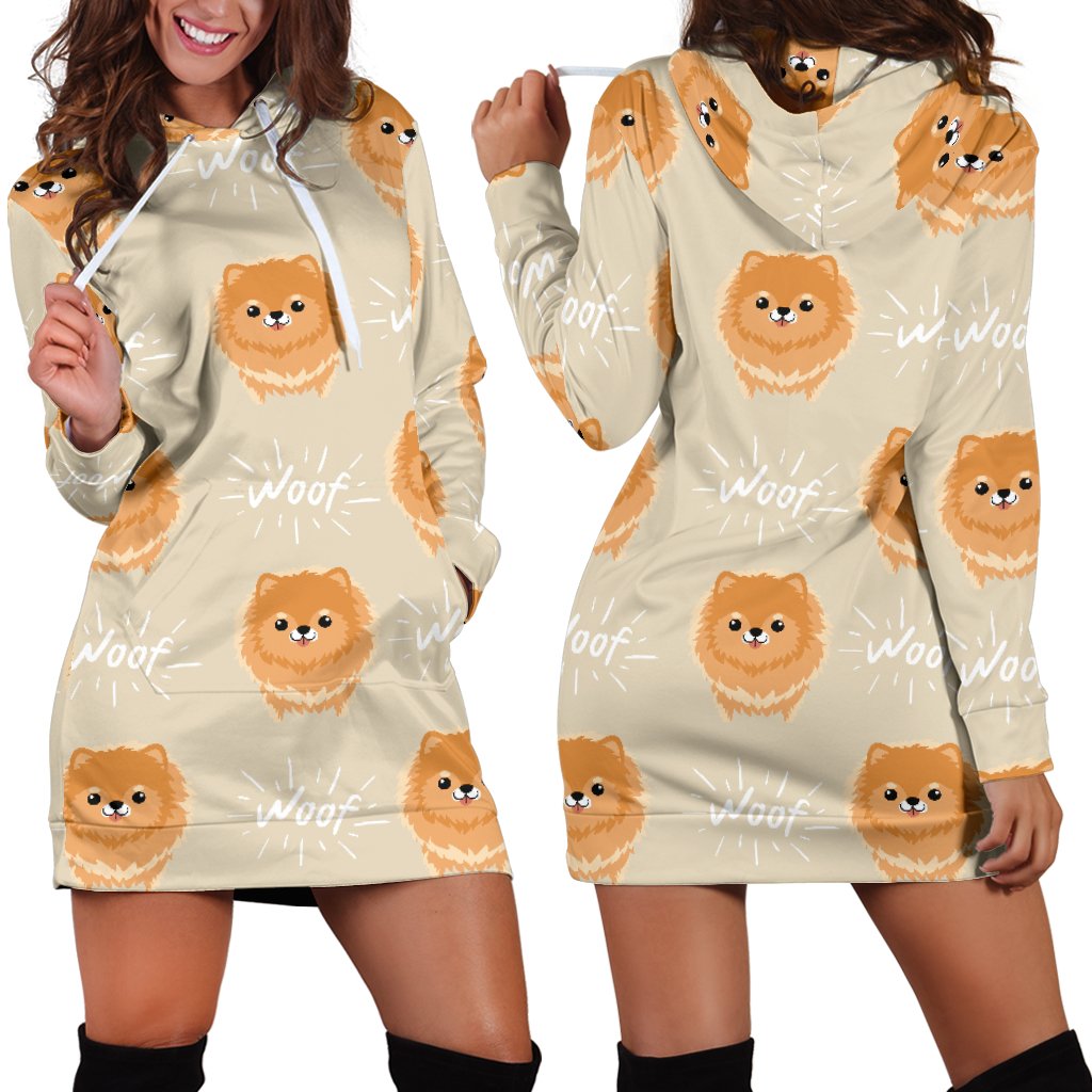 Cute Brown Pomeranian Puppy Women’S Hoodie Dress