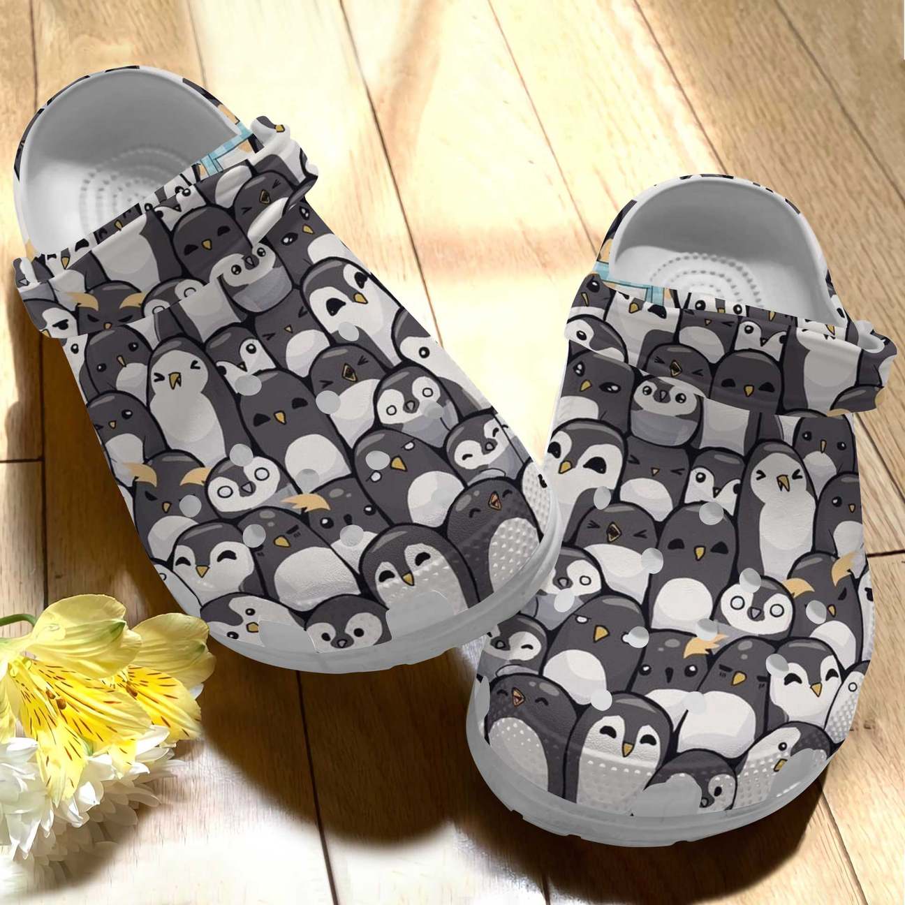 Penguin Personalized Clog, Custom Name, Text Grey, Fashion Style For Women, Men, Kid, Print 3D