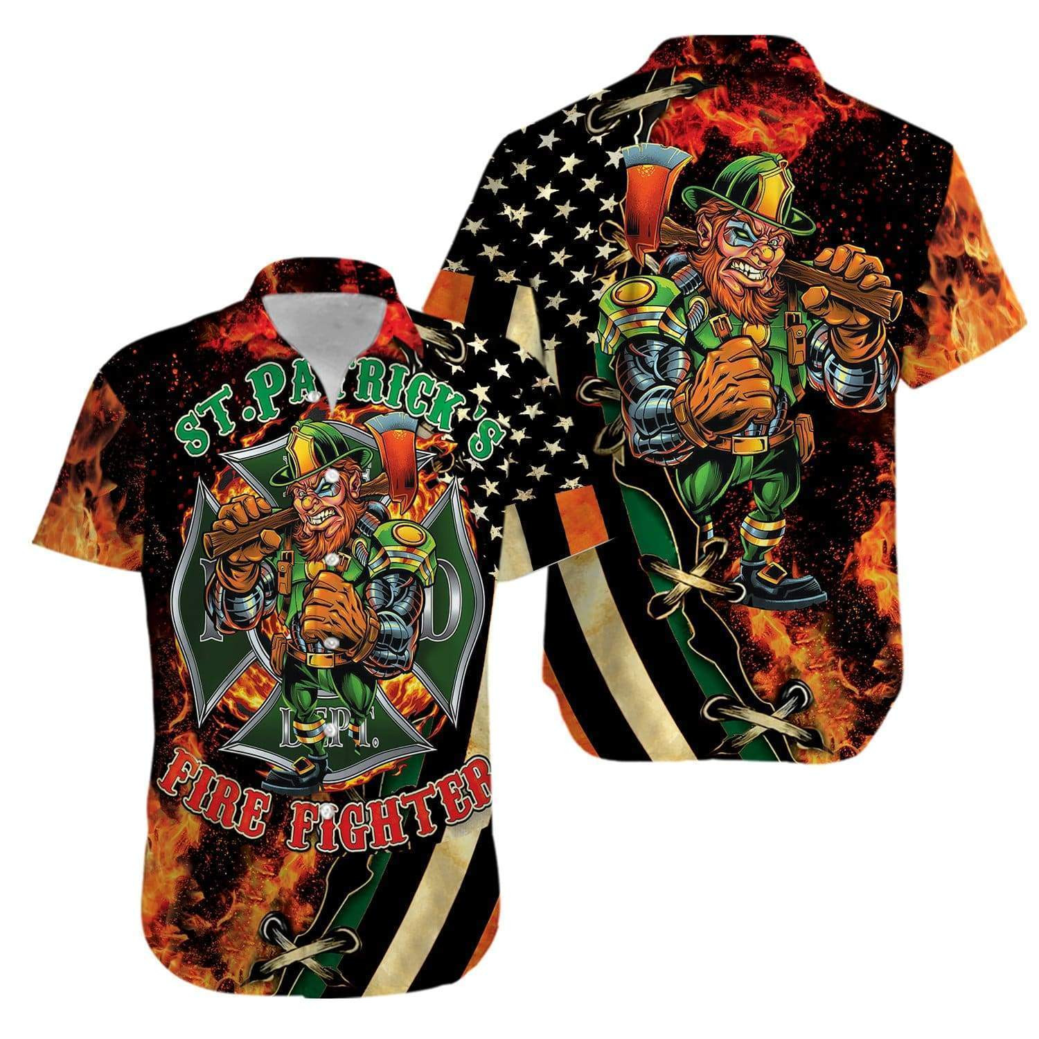 St Patricks Day Firefighter Hawaii Button Up Shirt For Men Ha43983