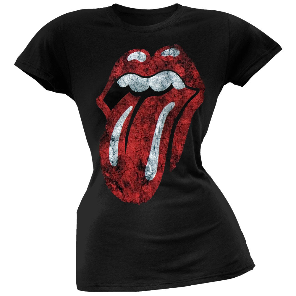 Rolling Stones – Distressed Tongue Black Juniors T-Shirt