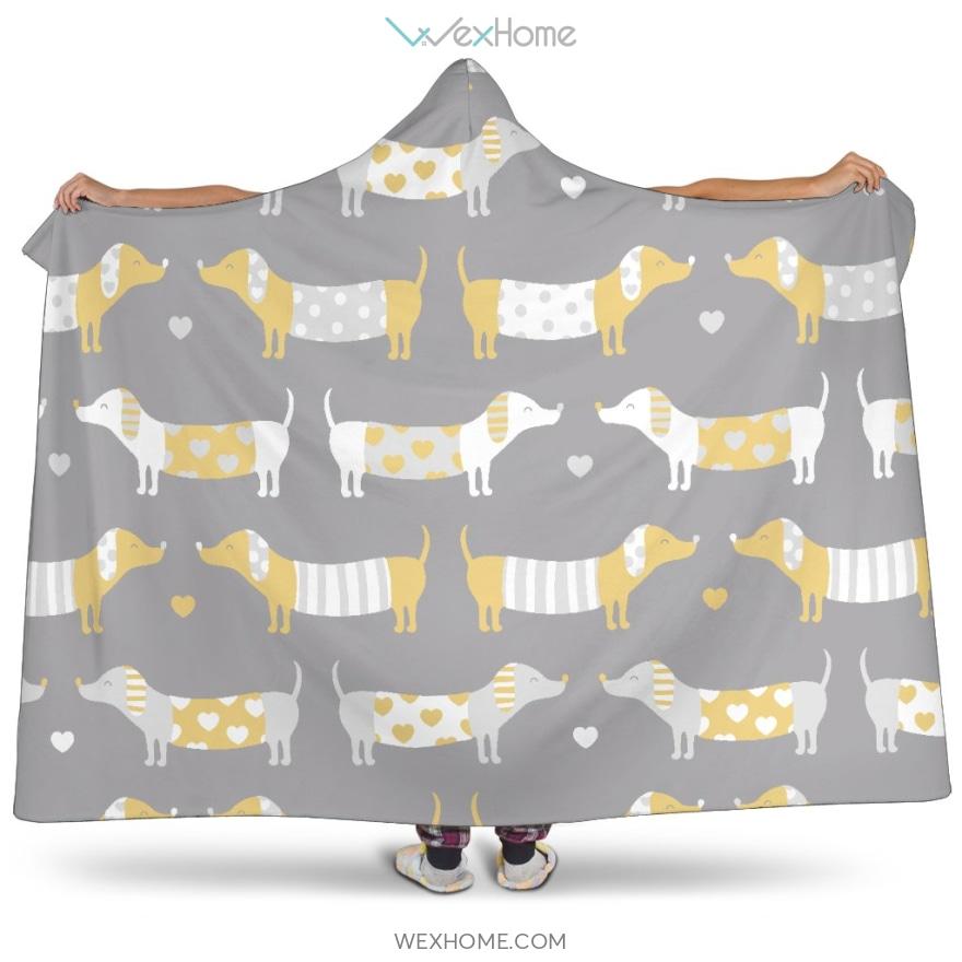 Cute Dachshund Dog Pattern Hooded Blanket