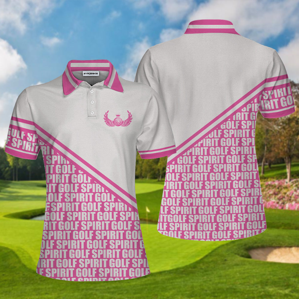 Golf Spirit In Pink Golf Short Sleeve Women Polo Shirt, White And Pink Golf Shirt For Ladies, Unique Female Golf Gift Coolspod