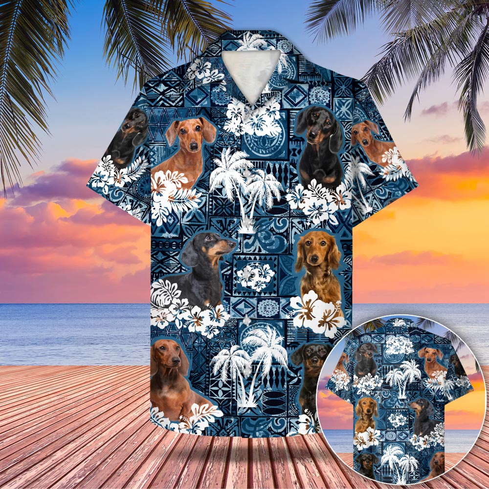 Dachshund Hawaii Style Blue Shirt Gift For Dad Phts Ha71139