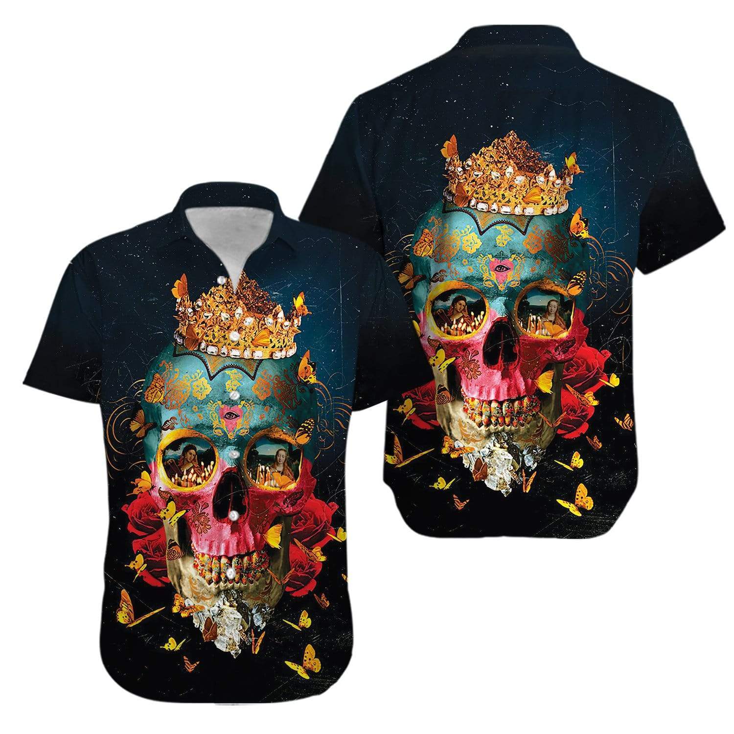 Crown Skull And Fire Girl Hawaii Shirt Unisex Full Size Adult Colorful Ha28832