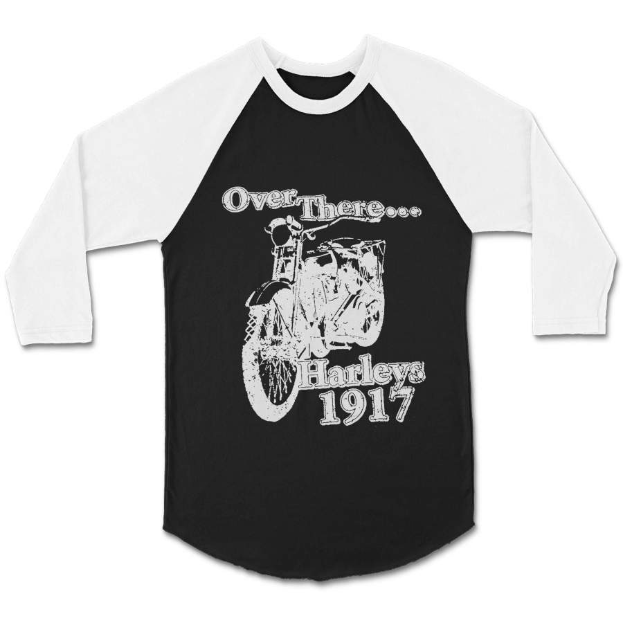 Vintage Motorcycle Harley World War 1 Over There Harleys 1917 Graphic History Buff Army Messenger CPY Unisex 3/4 Sleeve Baseball Tee T-Shirt