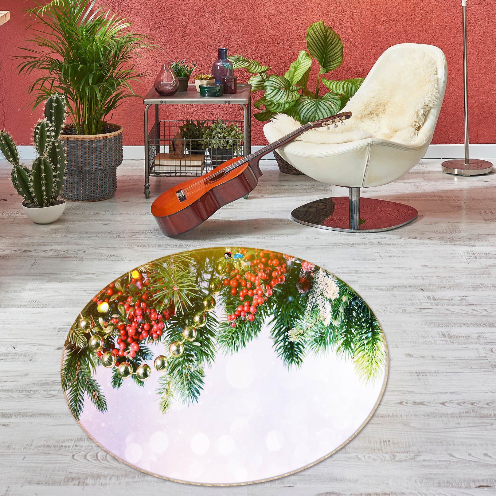 3d Branches 54163 Christmas Round Rug Home Decor Xmas