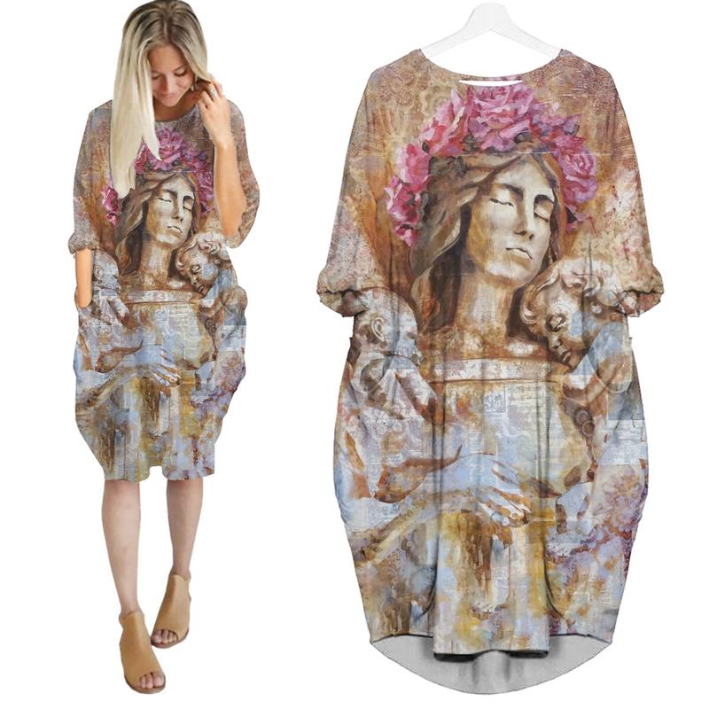 The Love Of A Mother And Her Child – All Over Printed Batwing Pocket Dress