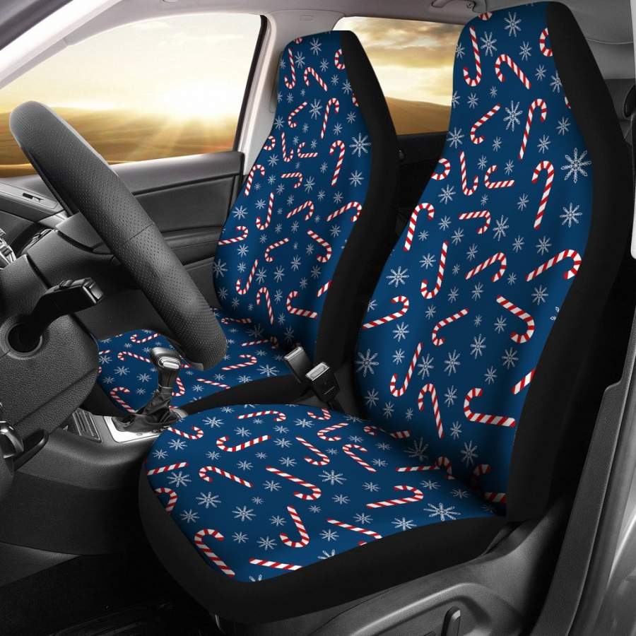 Snowflake Candy Cane Pattern Print Universal Fit Car Seat Covers