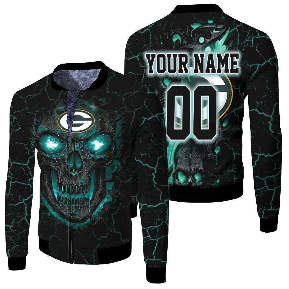 Personalized Lava Skull Green Bay Packers 3D Bomber Jacket