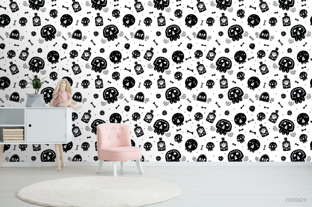 3D Cartoon Halloween Jellyfish  Pattern Wall Mural Wallpaper Lxl 306