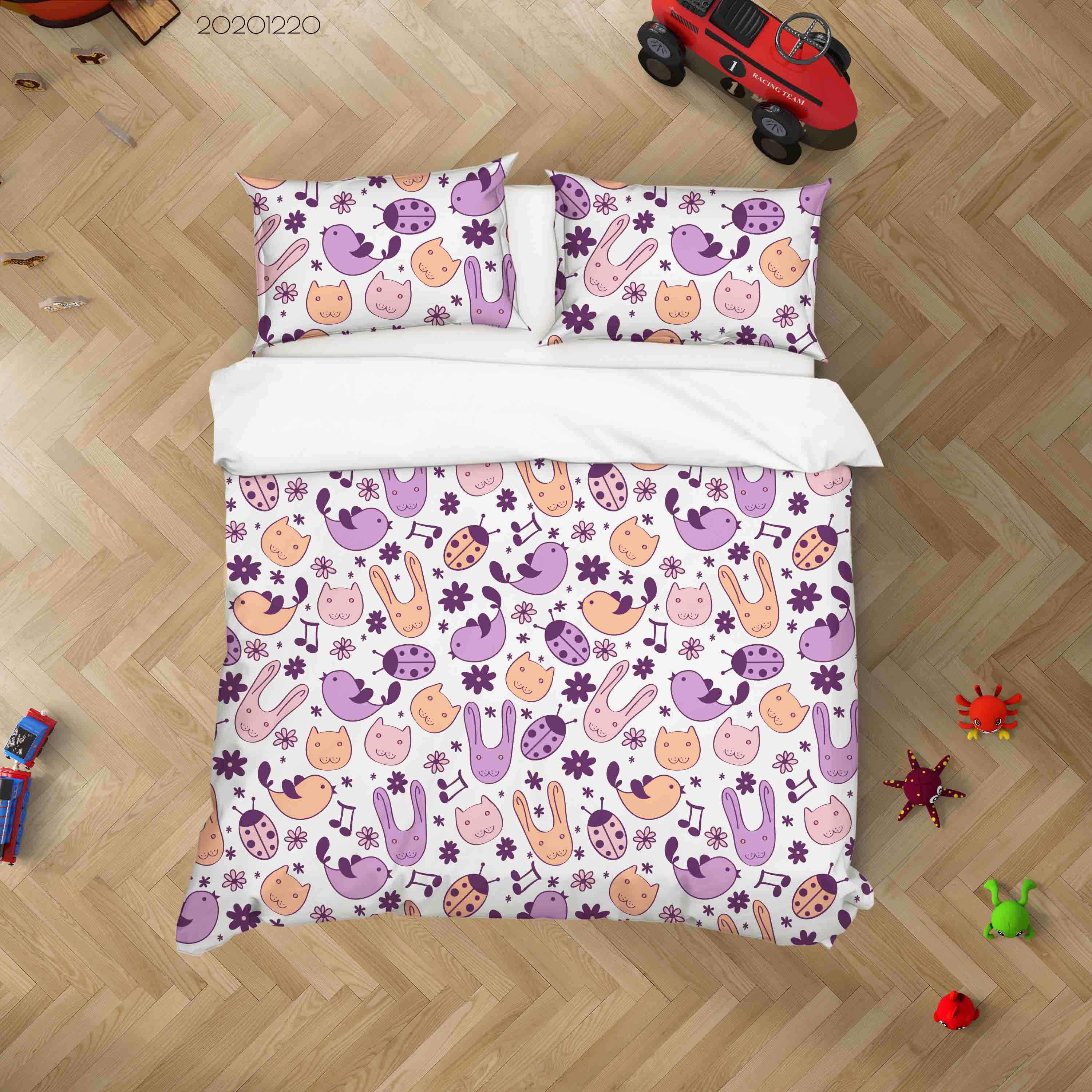 3D Hand Drawn Animal Rabbit Beetle Quilt Cover Set Bedding Set Duvet Cover Pillowcases 73