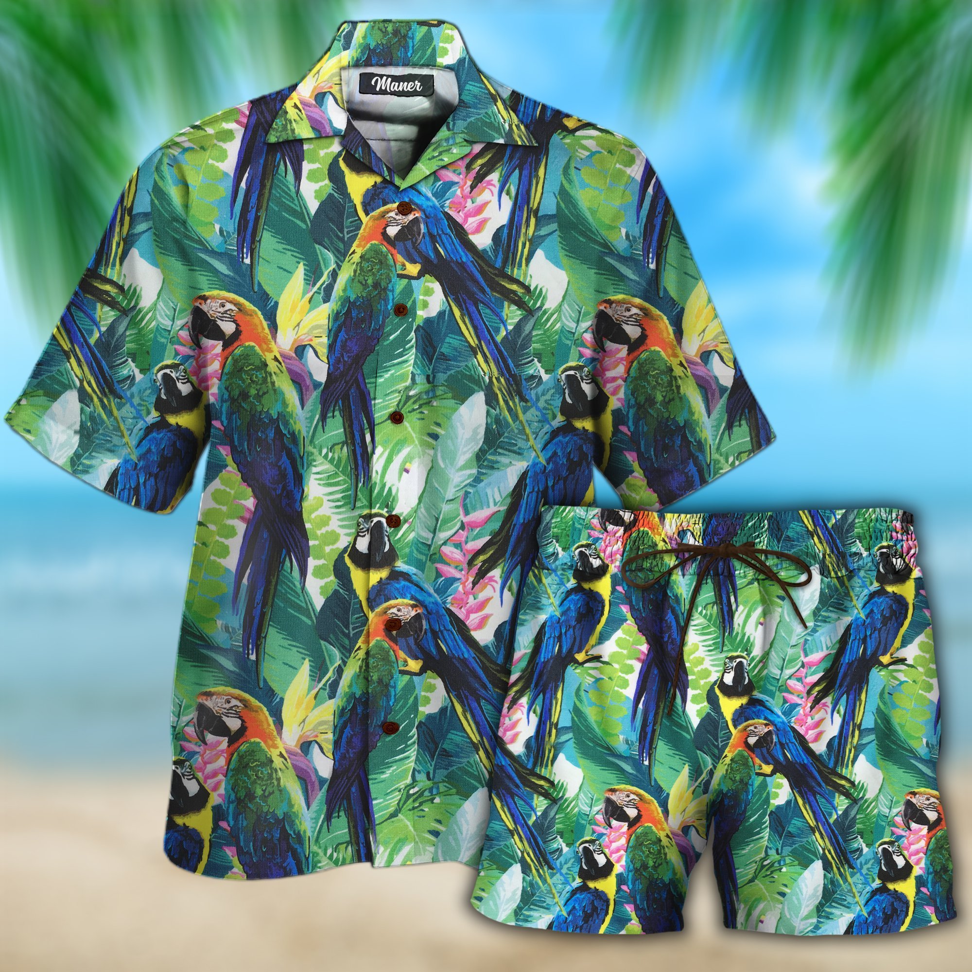 Parrot So Fresh All Over Printed Hawaiian Shirt And Short