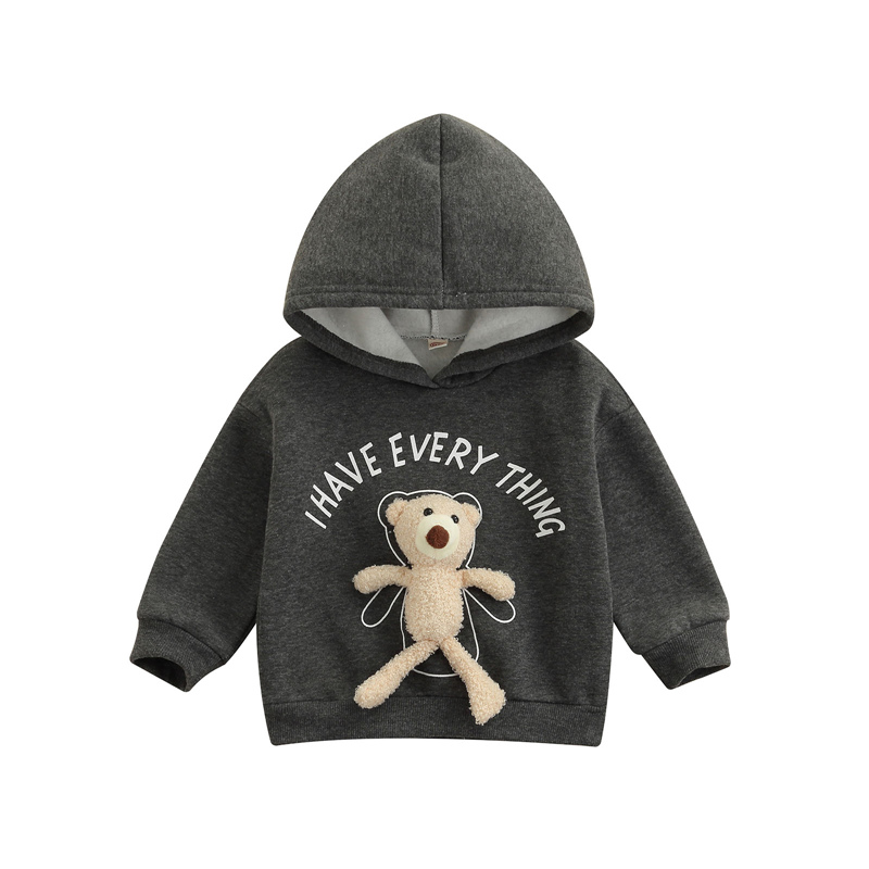 Txlixc Girls Boys Fall Sweatshirt Plush Bear Letters Print Hooded Long Sleeves Pullover Hoodie Tops for Kids 1-6 Years alx