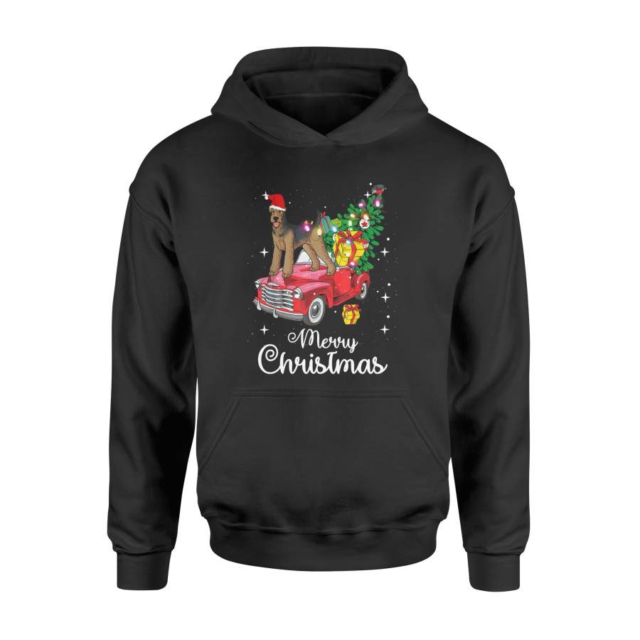 Airedale Terrier Rides Red Truck Christmas Pajama T-Shirt – Standard Hoodie