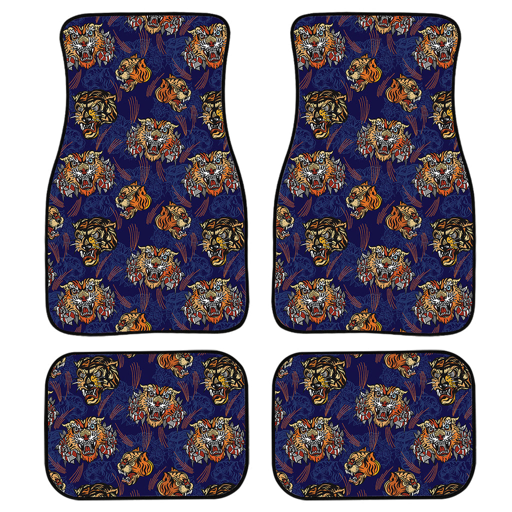 Blue Tiger Tattoo Pattern Print Front And Back Car Floor Mats, Front Car Mat