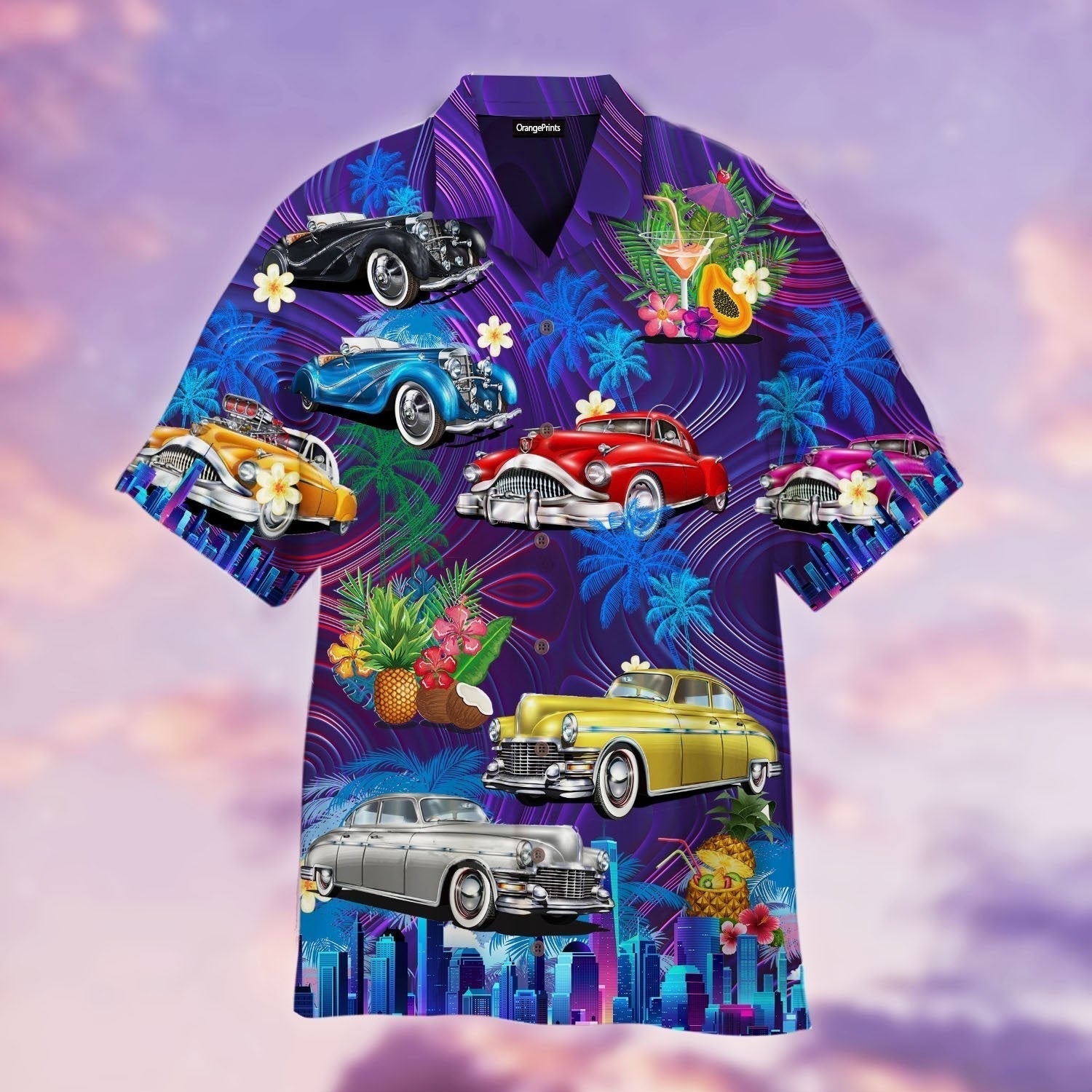 Vintage Hot Rod Car Sunset Beach Aloha Hawaii Shirts For Men Women Ha51754