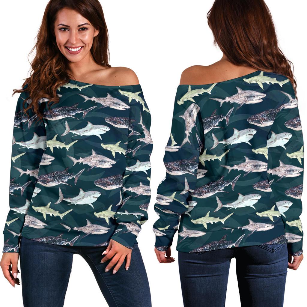 Shark Pattern Print Off Shoulder Sweatshirt