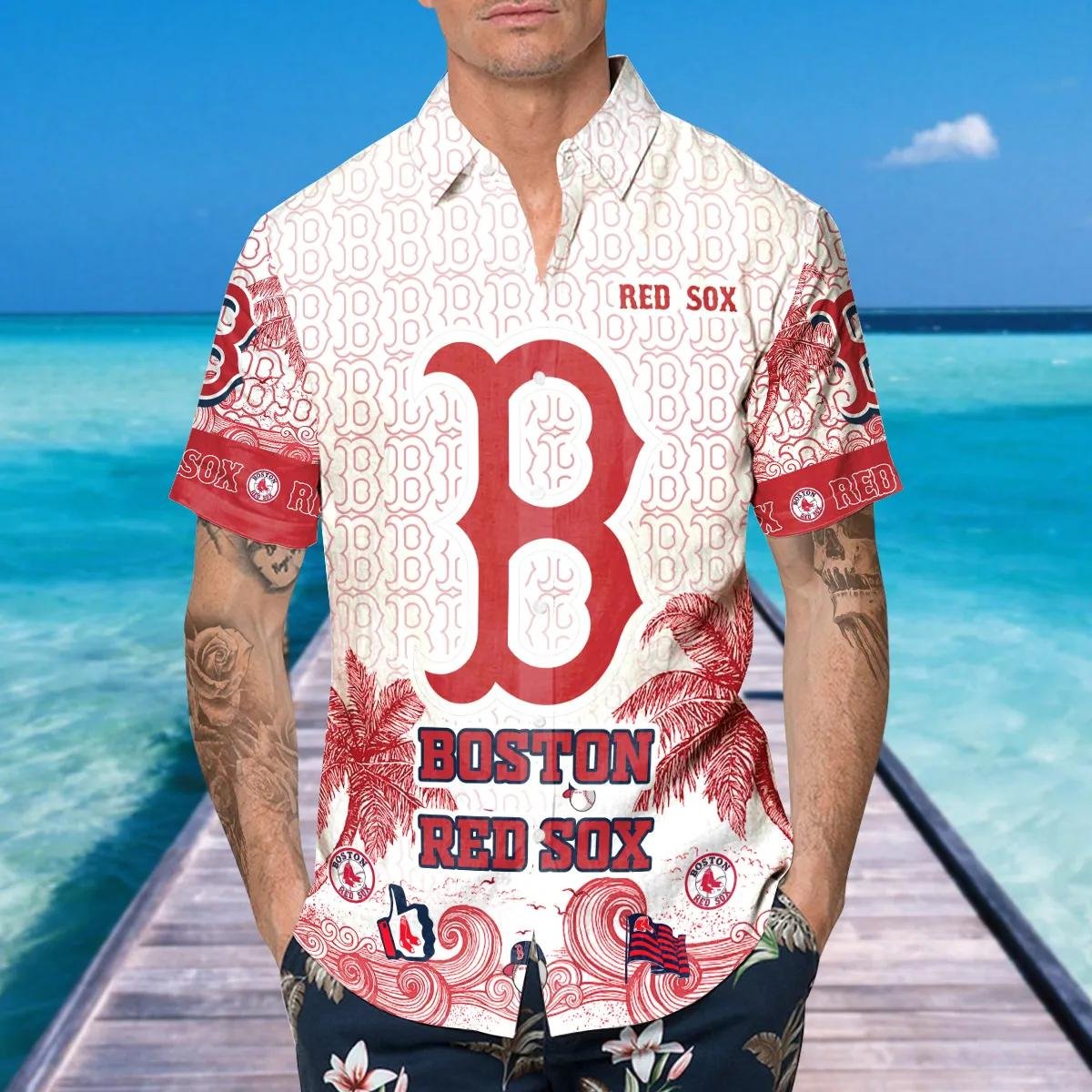 Boston Red Sox Vintage Hawaiian Shirt Retro Style Beachwear